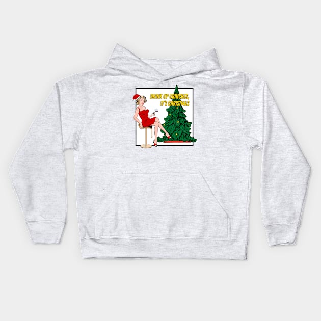 Retro Christmas - Drink Up Grinches! Kids Hoodie by MaplewoodMerch